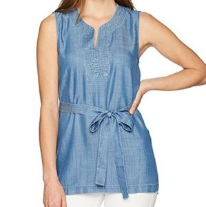 Sleeveless chambray blouse